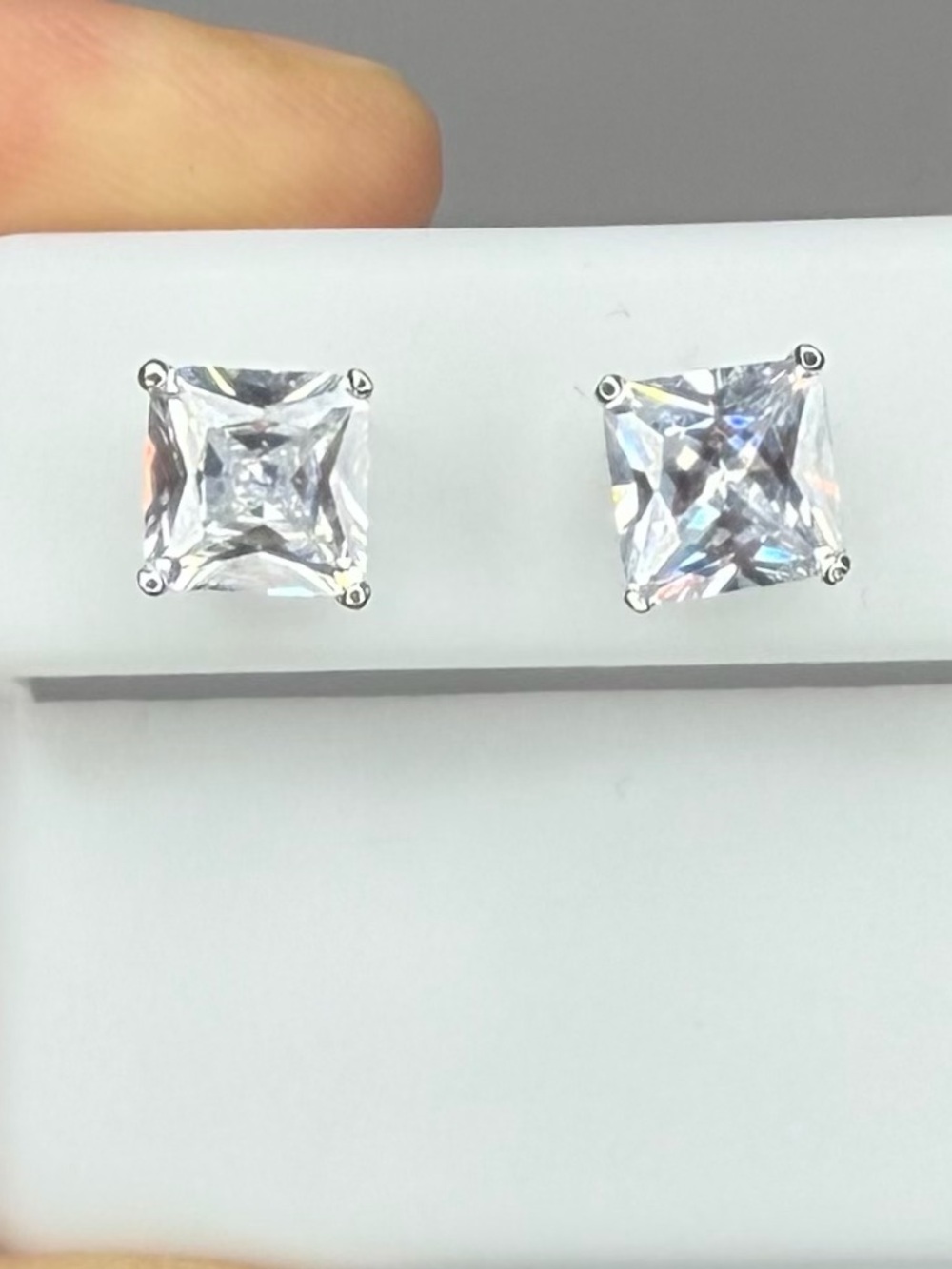 Sterling Silver CZ Princess Cut Stud Earrings Screw Back NWOT